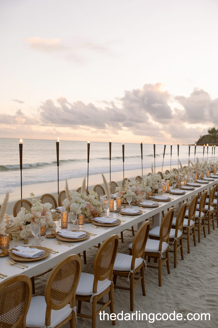 Elegant Beachfront Wedding Reception At Sunset