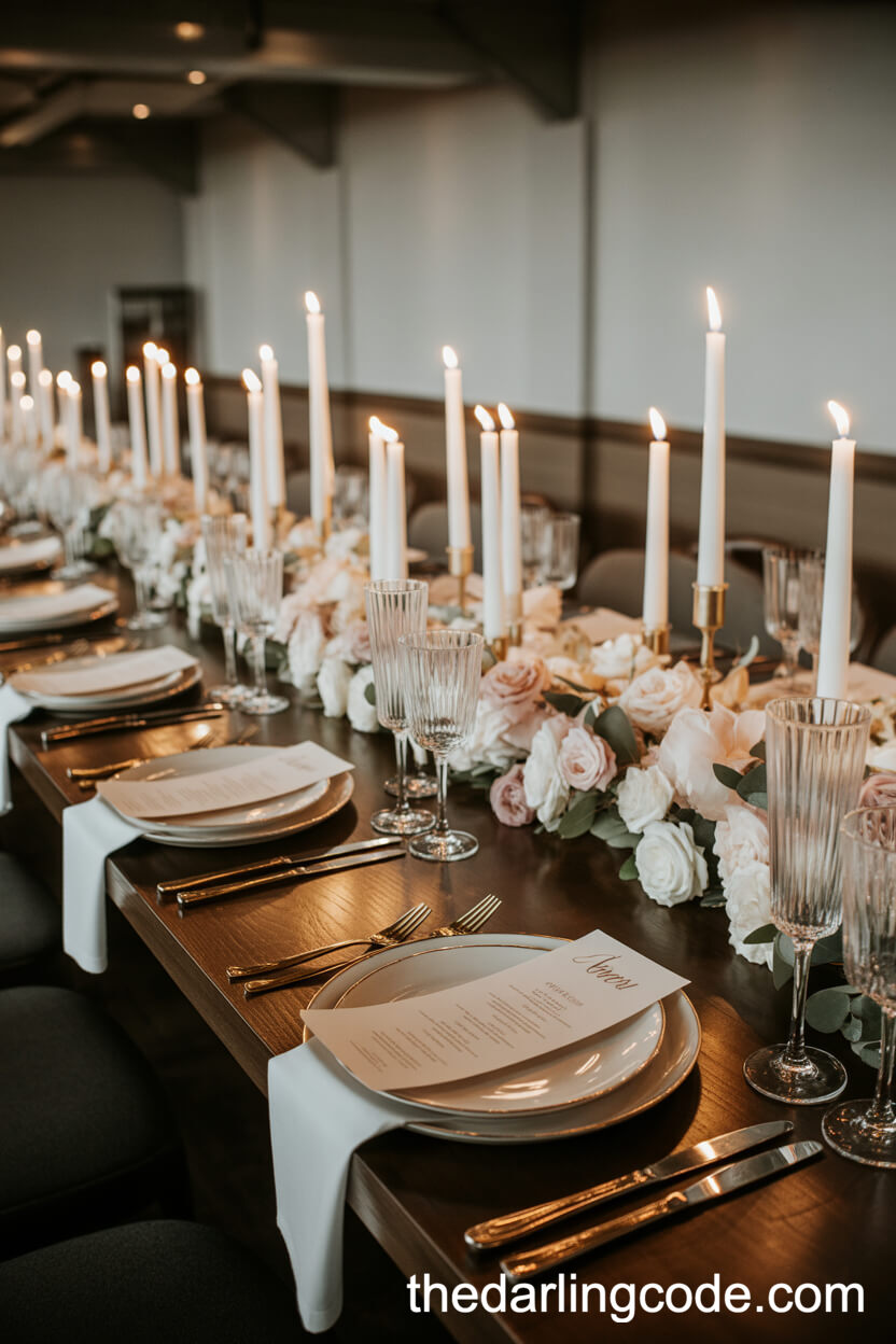 Dramatic Candlelit Wedding Reception Table Setting