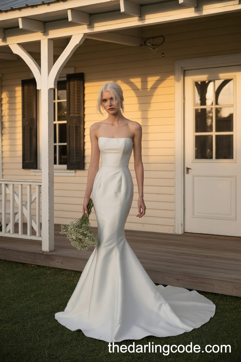 Strapless Simple Mermaid Wedding Gown