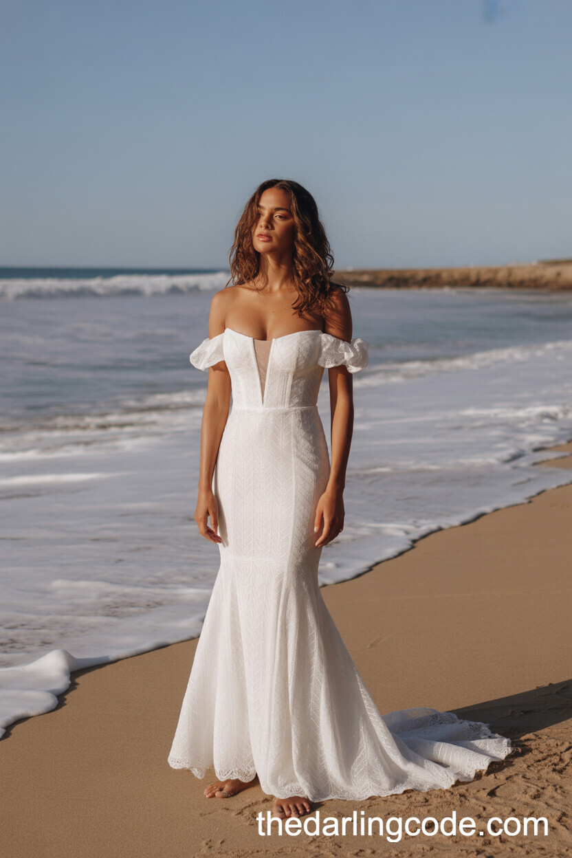 Off-The-Shoulder Beach Mermaid Wedding Dress