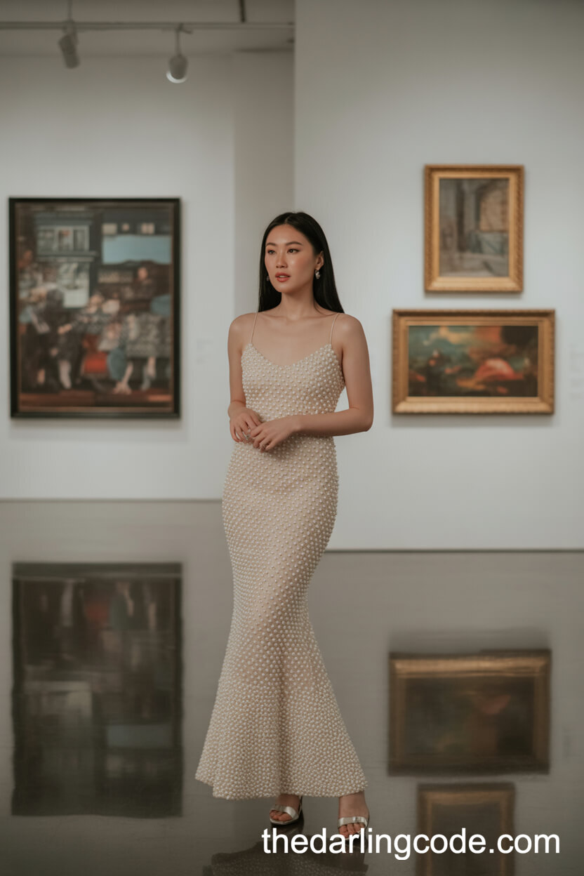 Pearl-Embellished Mermaid Wedding Dress