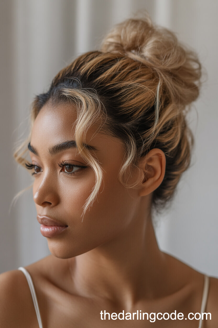Voluminous Messy Bun Updo For Highlighted Hair