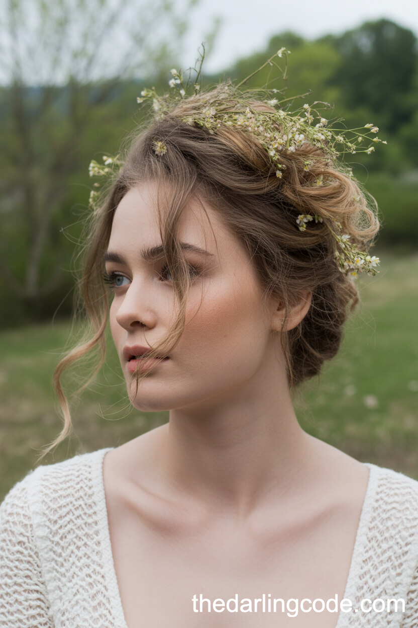 Bohemian Messy Updo With Wildflower Accents