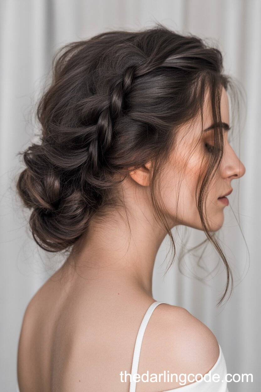 Messy Updo With Fishtail Braid Accent