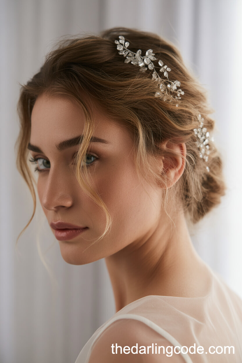 Tousled Messy Updo With Crystal Pin Accents