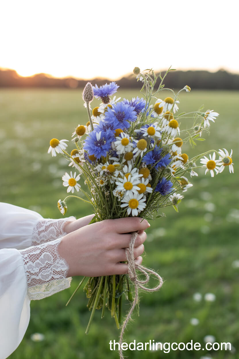 Wildflower Handful With Twine For A Field Wedding