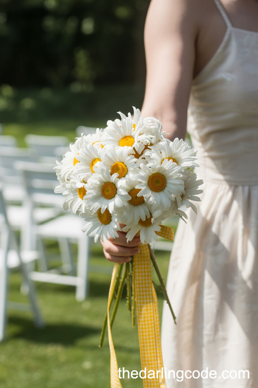 White Daisy Gingham-Ribbon Youthful Bouquet