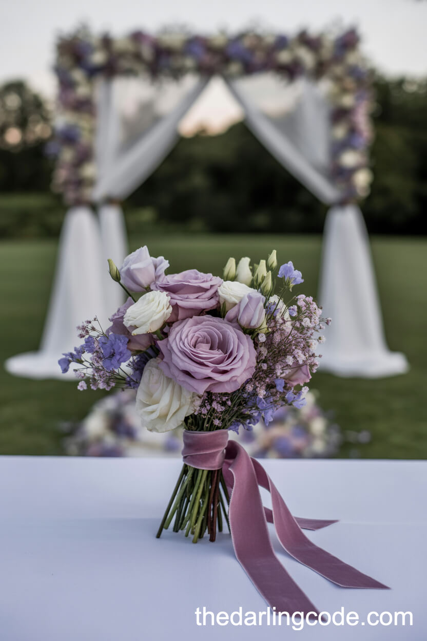 Mauve And Lavender Velvet-Ribbon Evening Bouquet