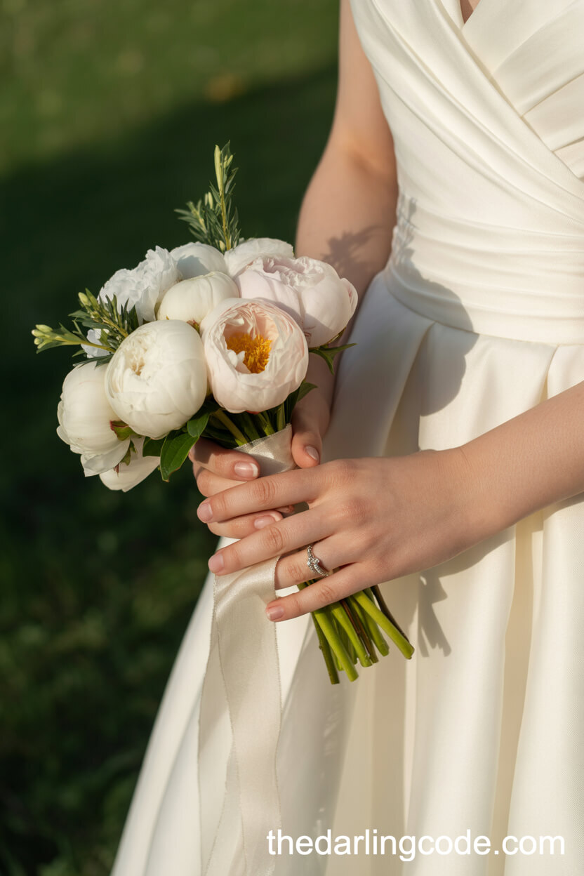 White Peony And Greenery Round Bouquet