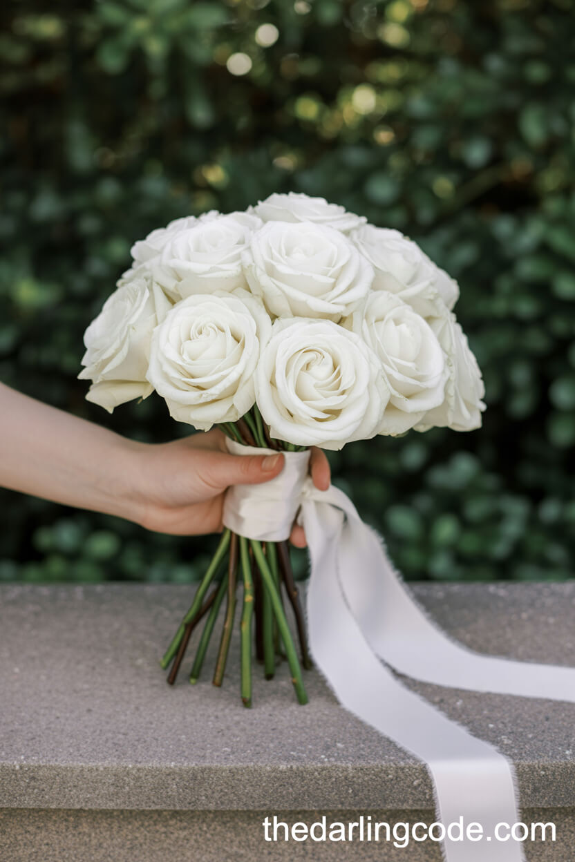 All-White Rose Modern Minimalist Bouquet