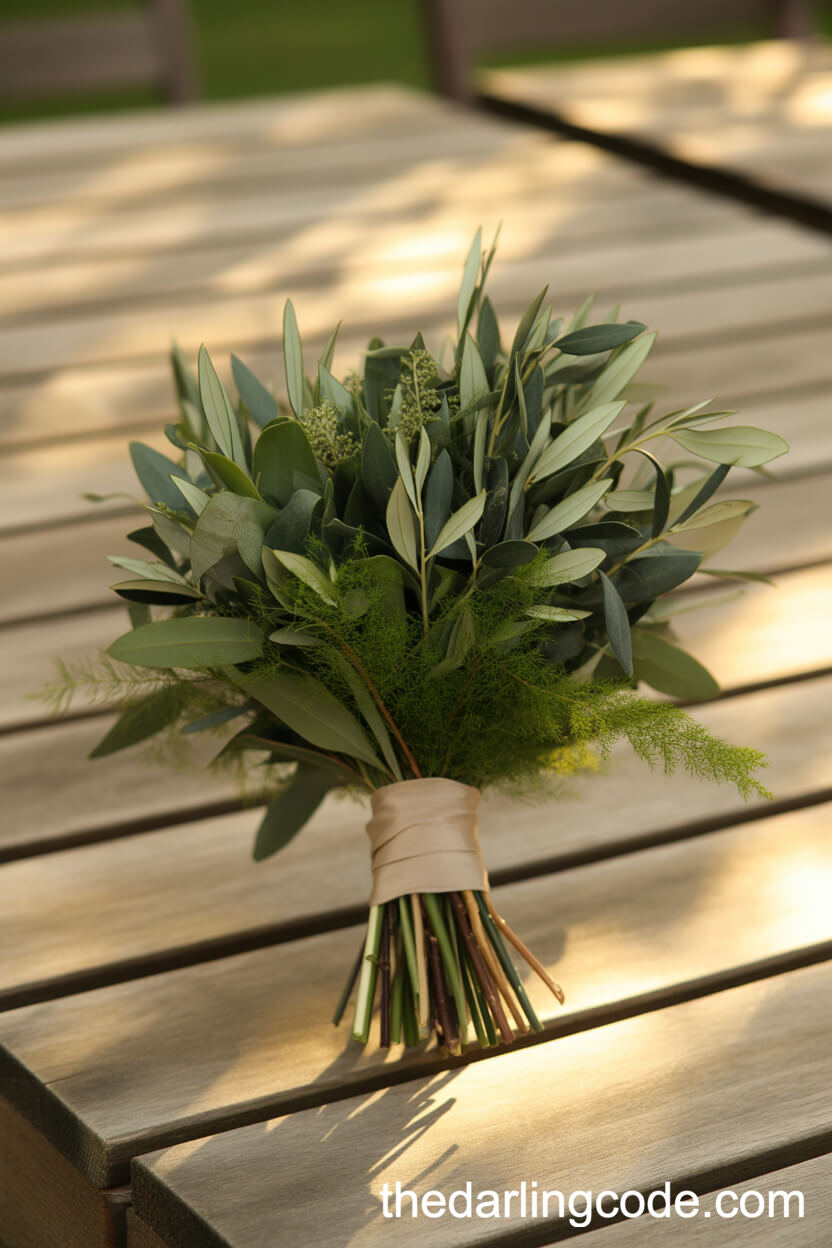 Greenery-Only Olive And Fern Bridal Bouquet