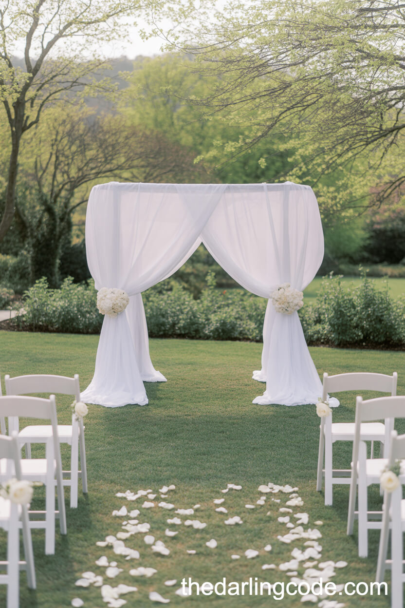 Minimalist White Draped Arch For Outdoor Wedding Ceremonies