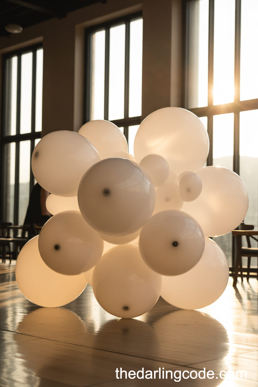 Cluster Of White Helium Balloons Over Dance Floor