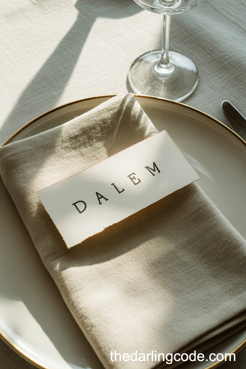 Single Handmade Place Card On Minimalist Table Setting