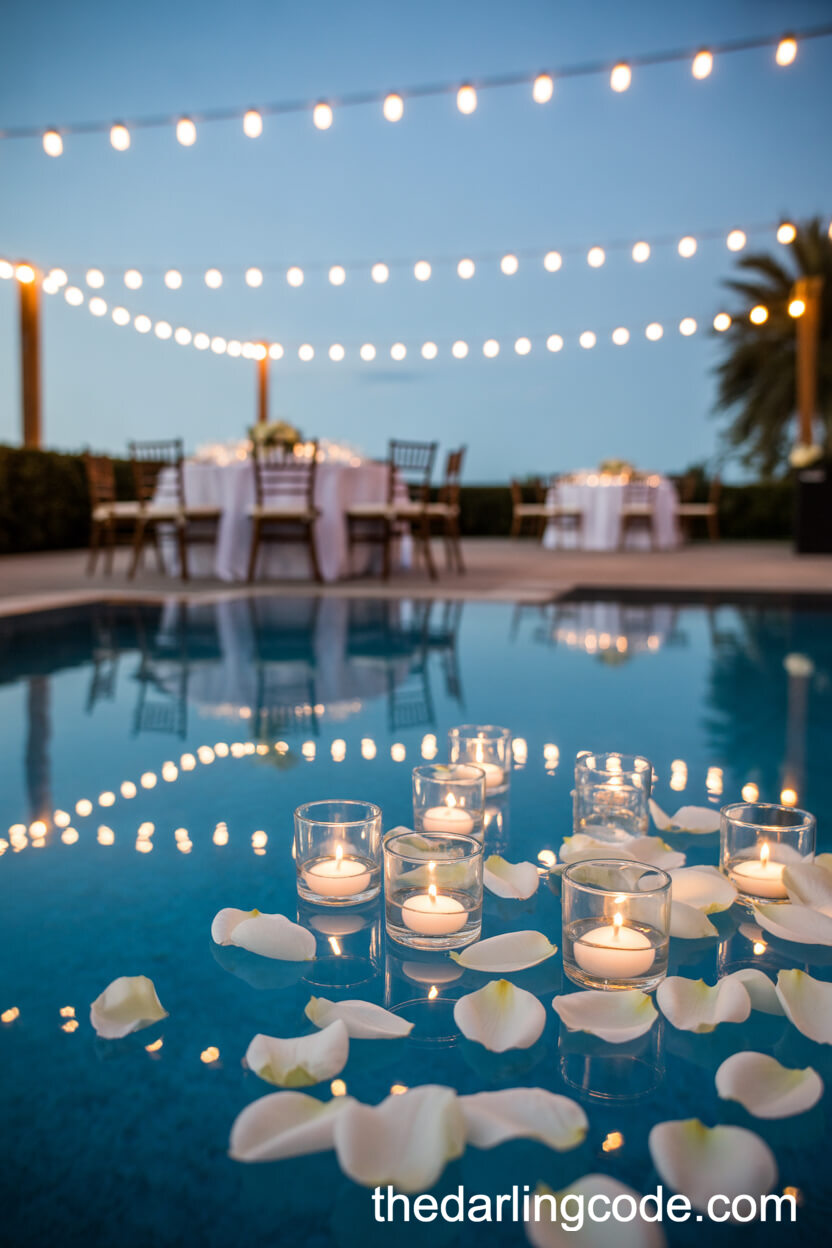 Floating Candlelit Poolside Reception Decor