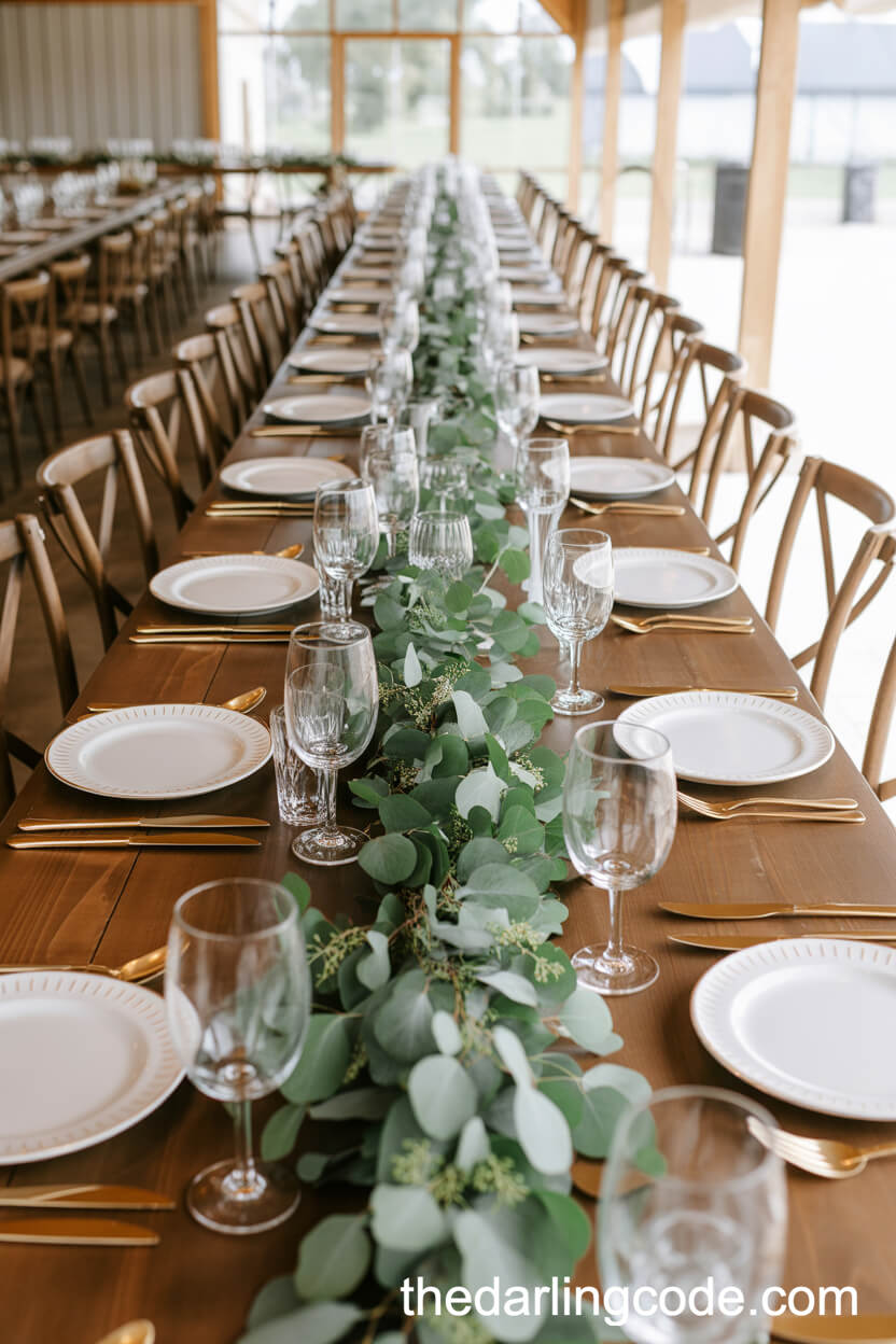Eucalyptus Garland Table Runner For Rustic Reception Tables