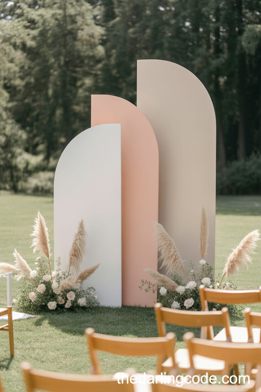 Modern Minimalist Ceremony Backdrop With Pampas Grass