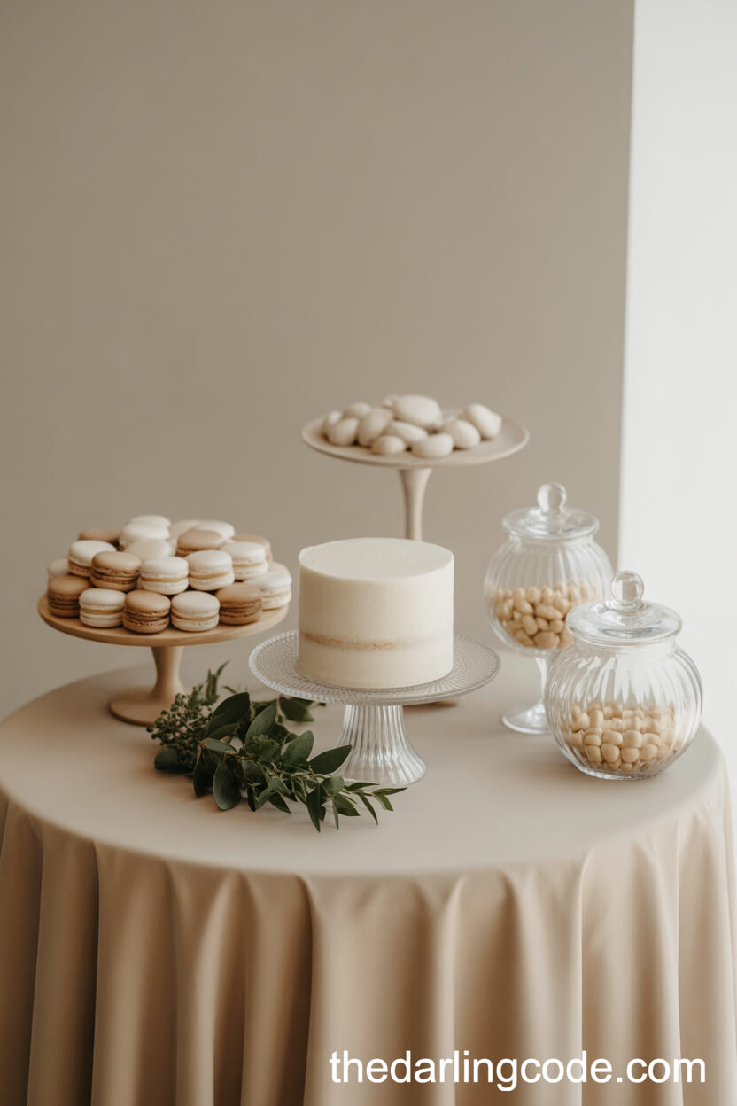 Neutral-Toned Minimalist Wedding Dessert Table