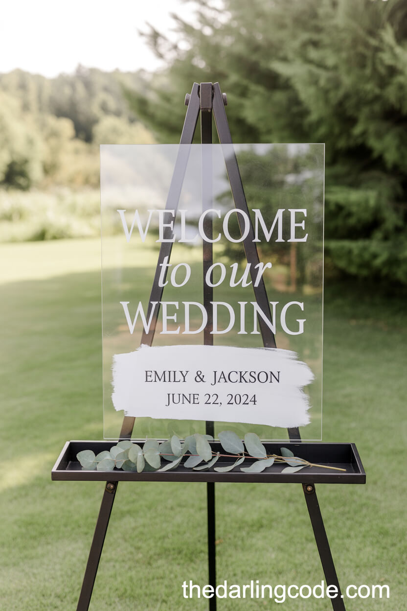 Clear Acrylic Welcome Sign With Eucalyptus Accent