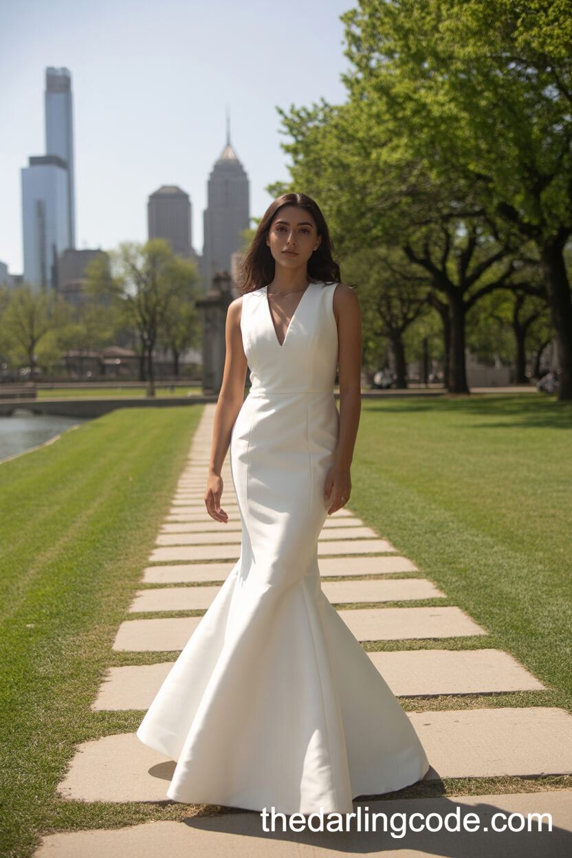 Minimalist White Mermaid Silhouette Wedding Dress
