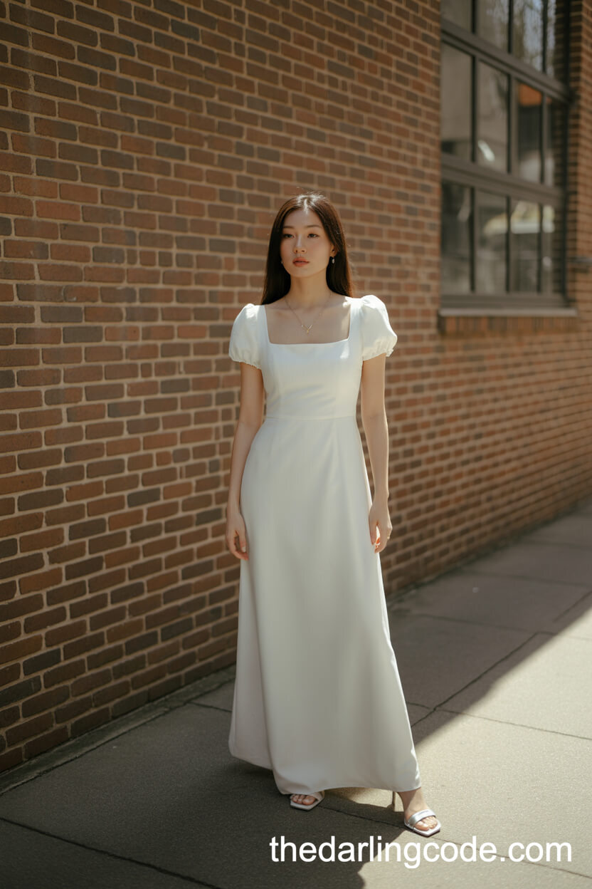 White Square-Neck Minimalist Wedding Dress
