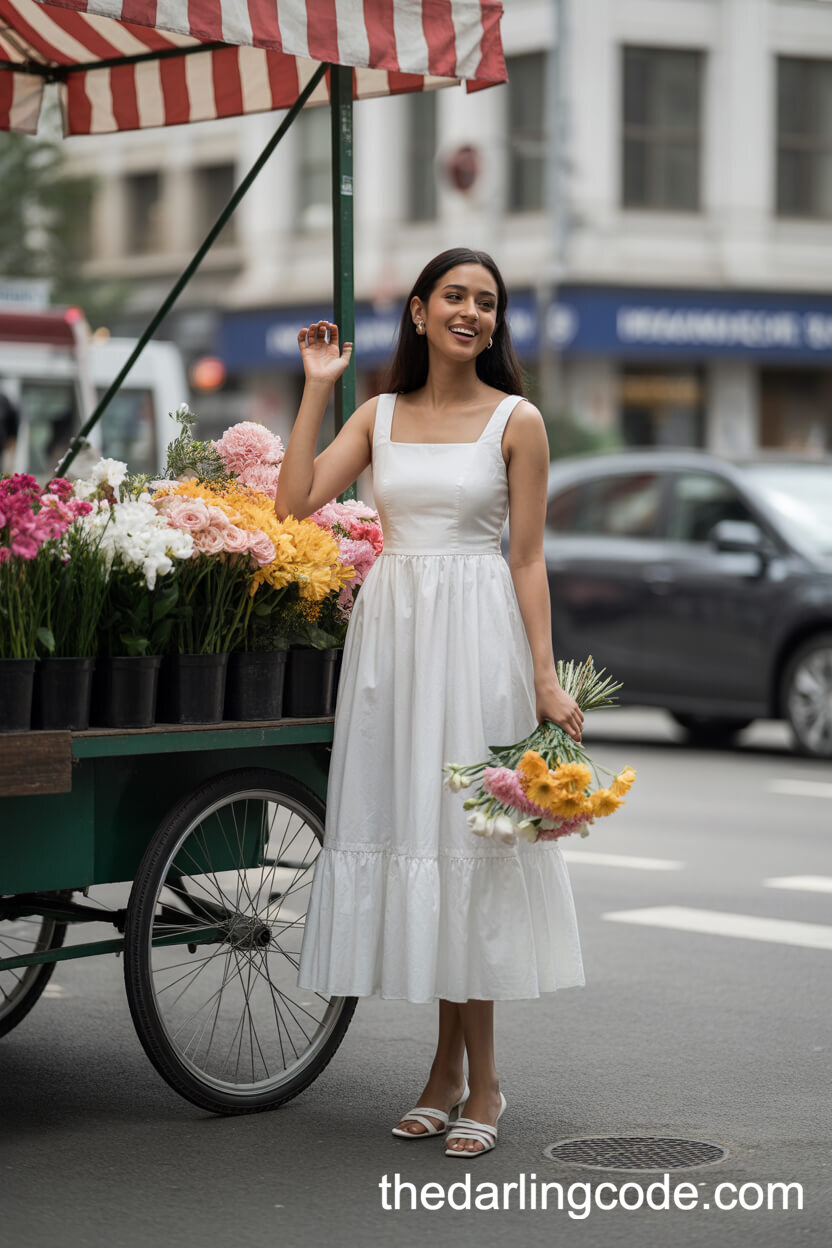 Square-Neck Midi Minimalist Wedding Dress