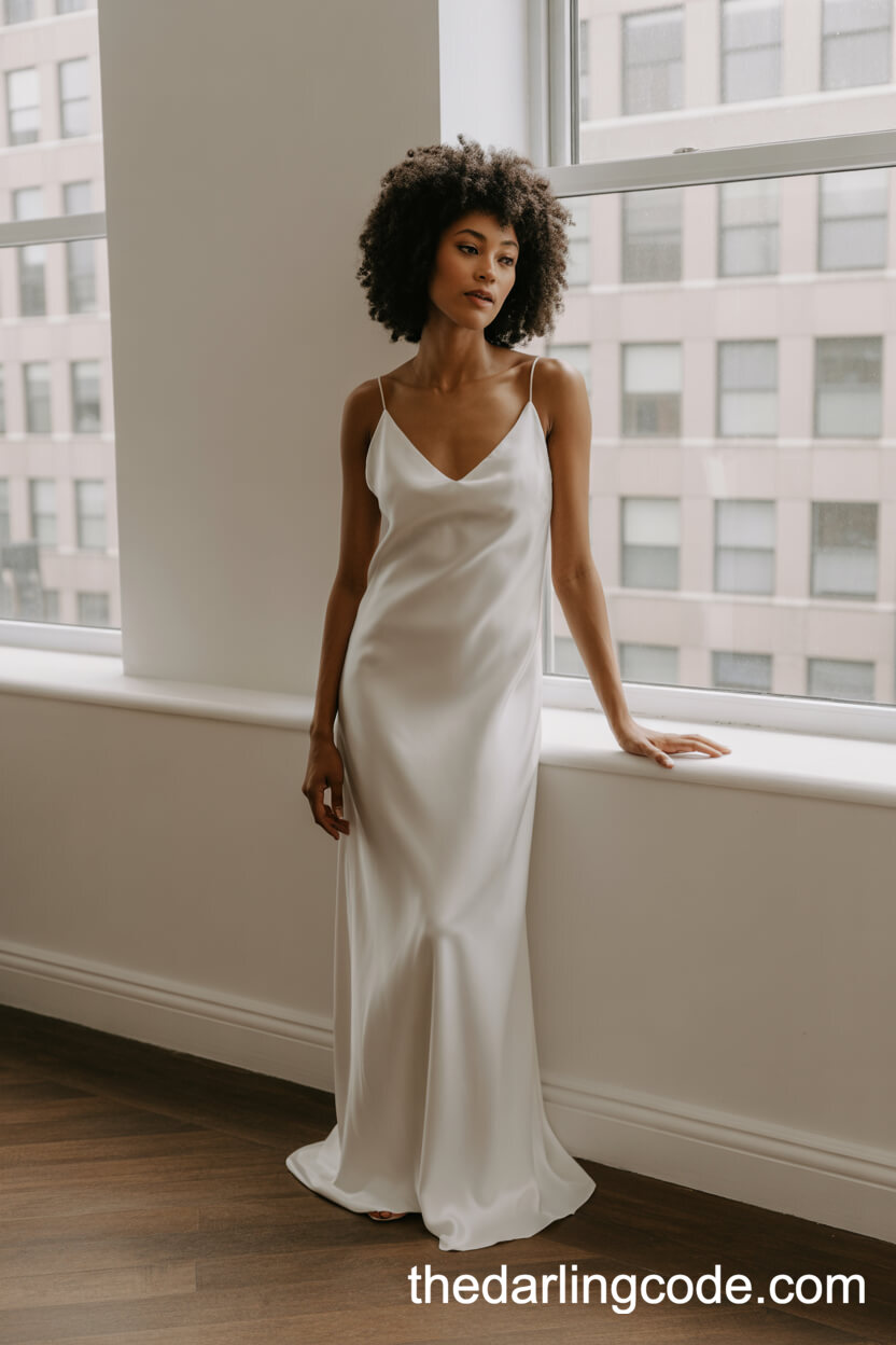 Modern White Crepe Slip Wedding Dress