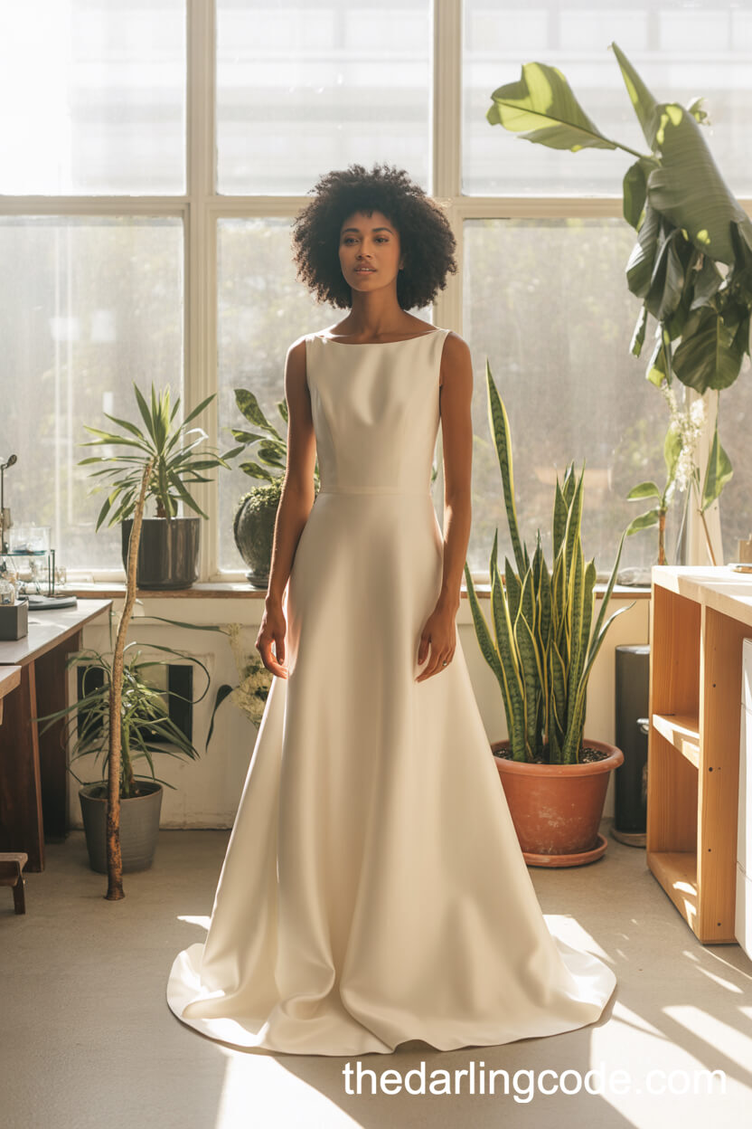 Boat Neck Minimalist Wedding Gown