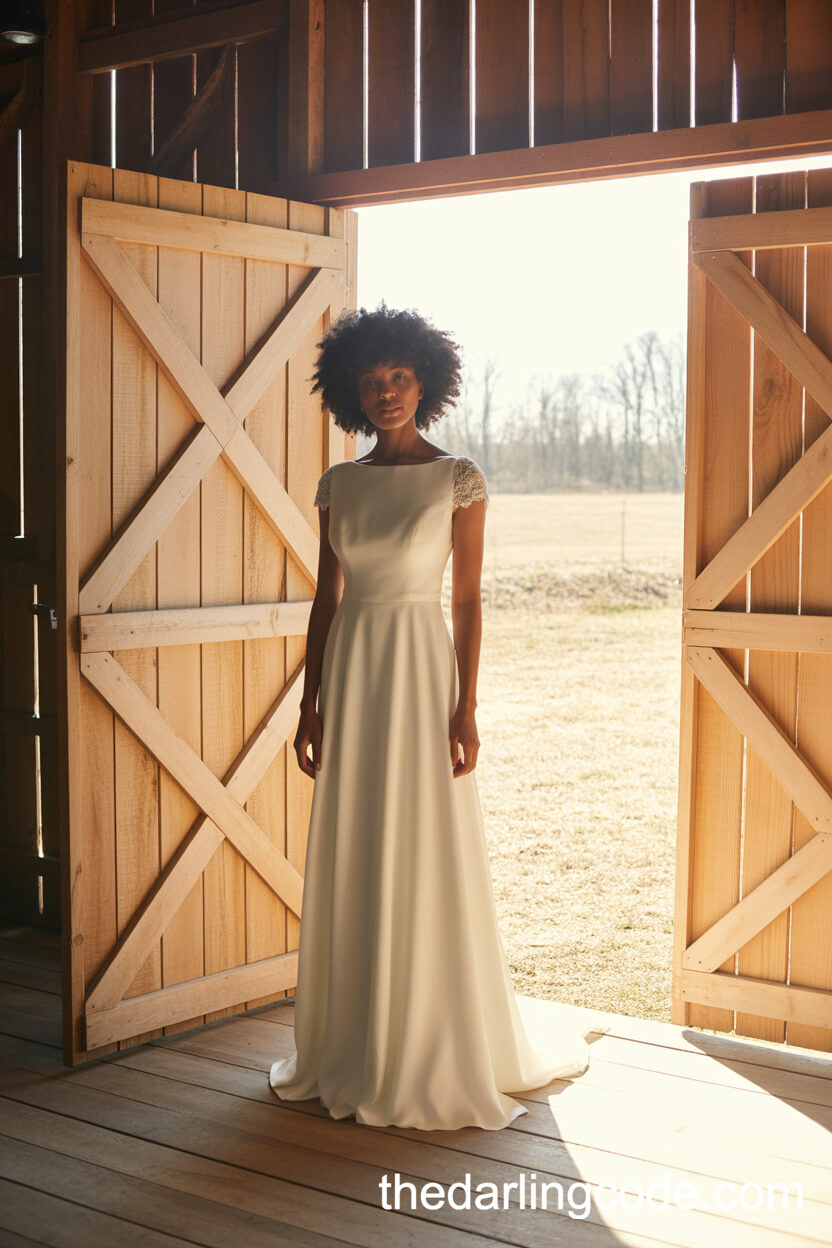 Off-White Cap Sleeve Minimalist Wedding Gown