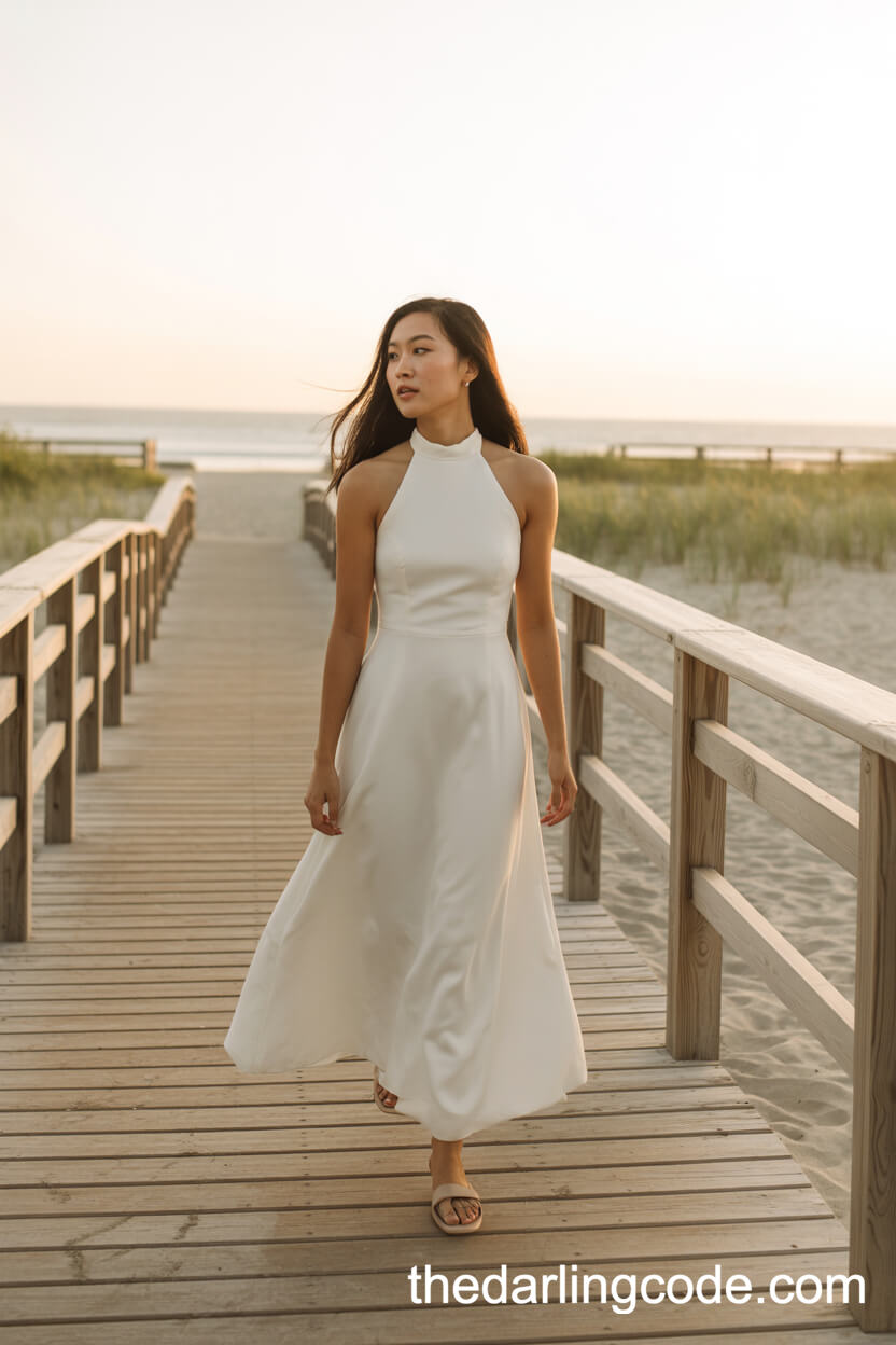 Sleeveless High-Neck Minimalist Wedding Dress