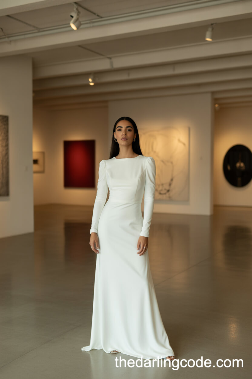 Elegant Long-Sleeve Sheath Wedding Dress