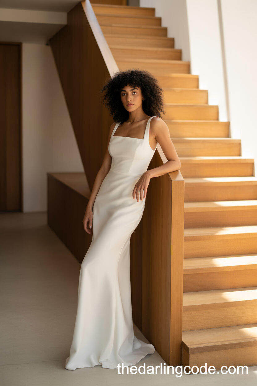 Structured White Column Minimalist Wedding Dress