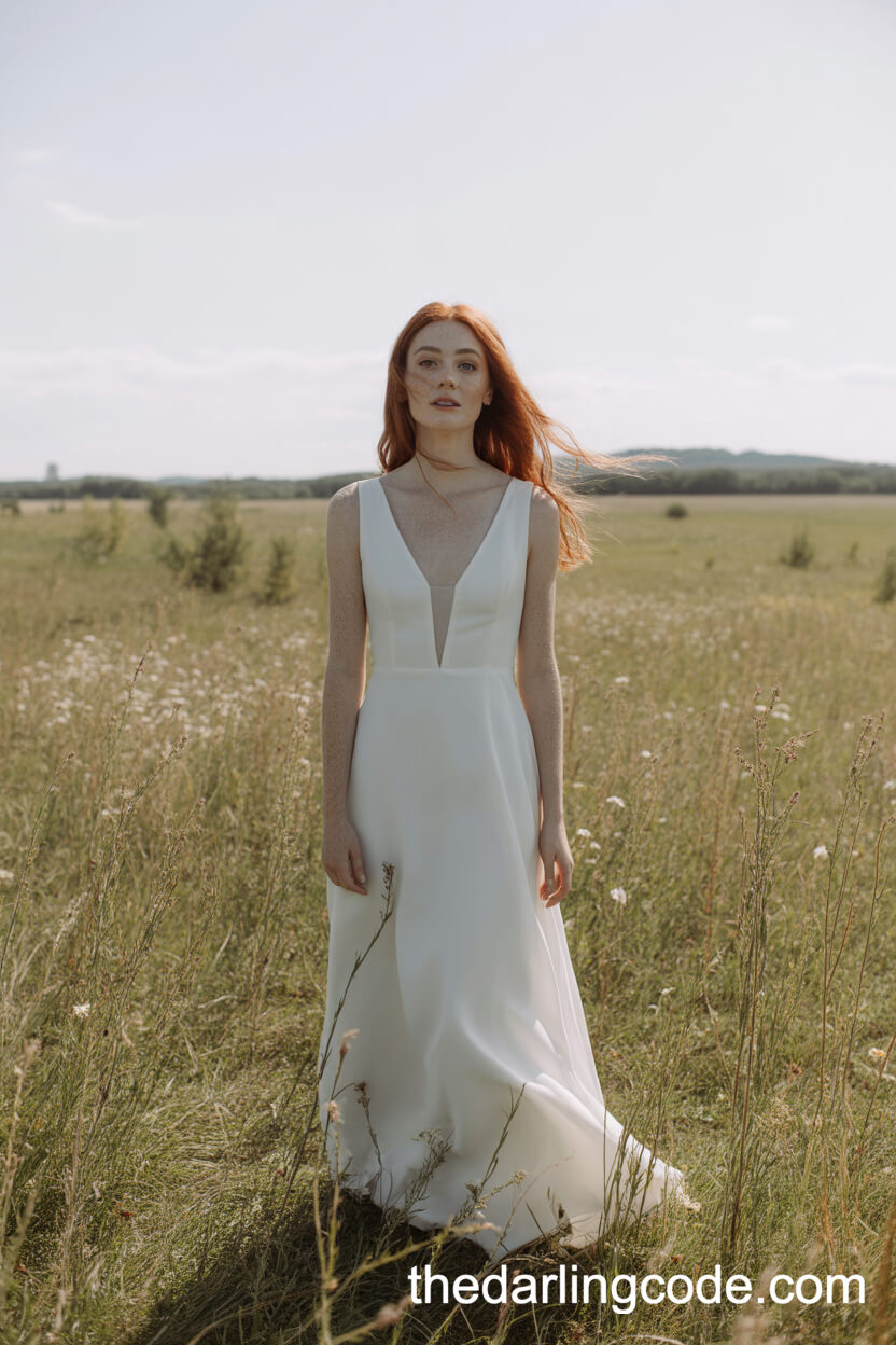 Flowy V-Neck Minimalist Wedding Gown