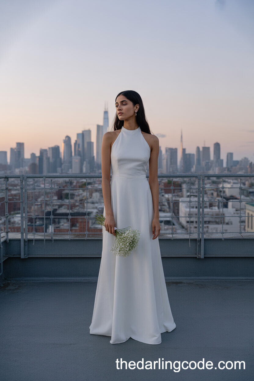Minimalist White Halter Wedding Dress