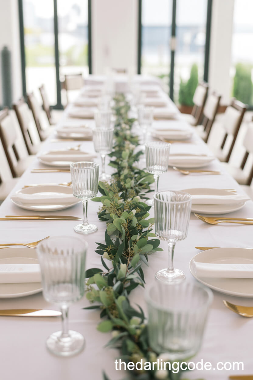 Eucalyptus Garland And White Minimalist Table