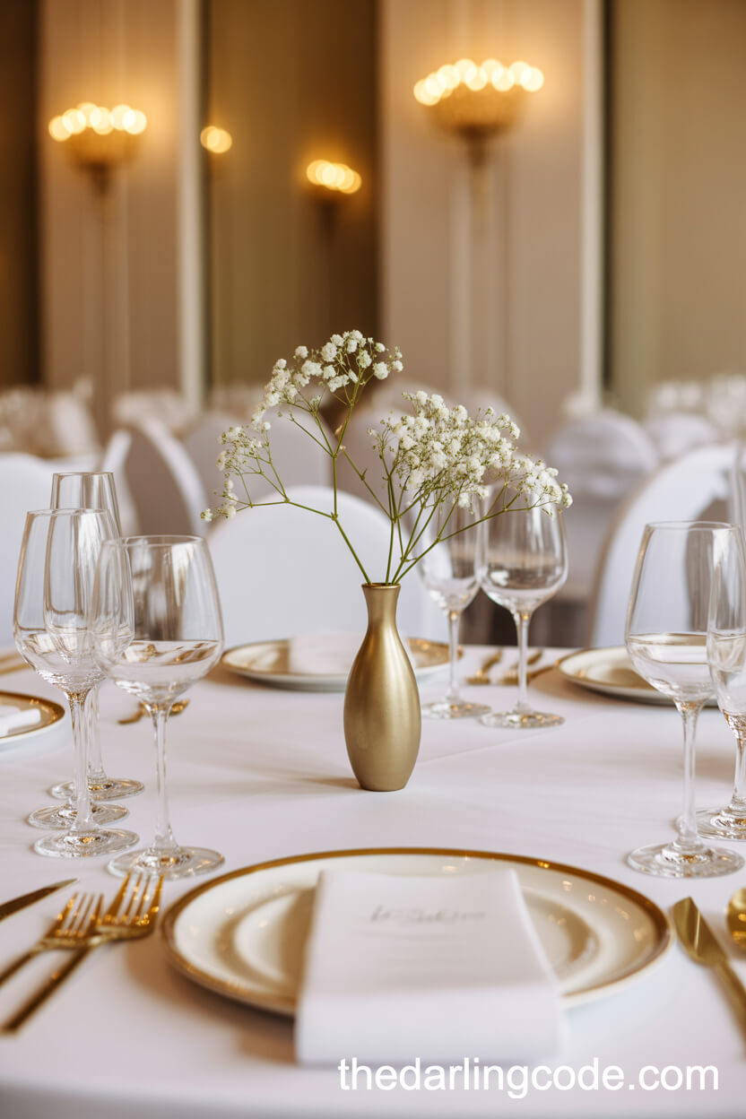 Gold Accented Minimalist Table With Baby’s Breath