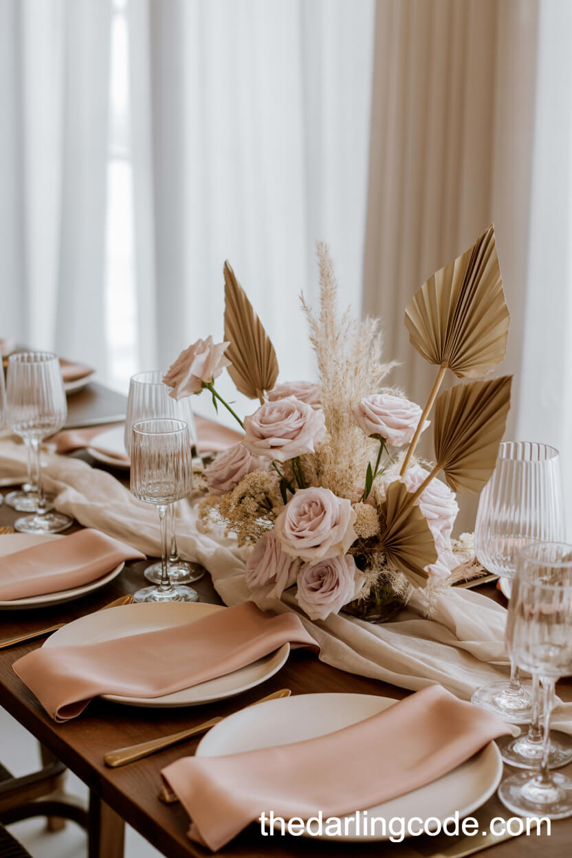 Blush Pink And Dried Grass Centerpiece