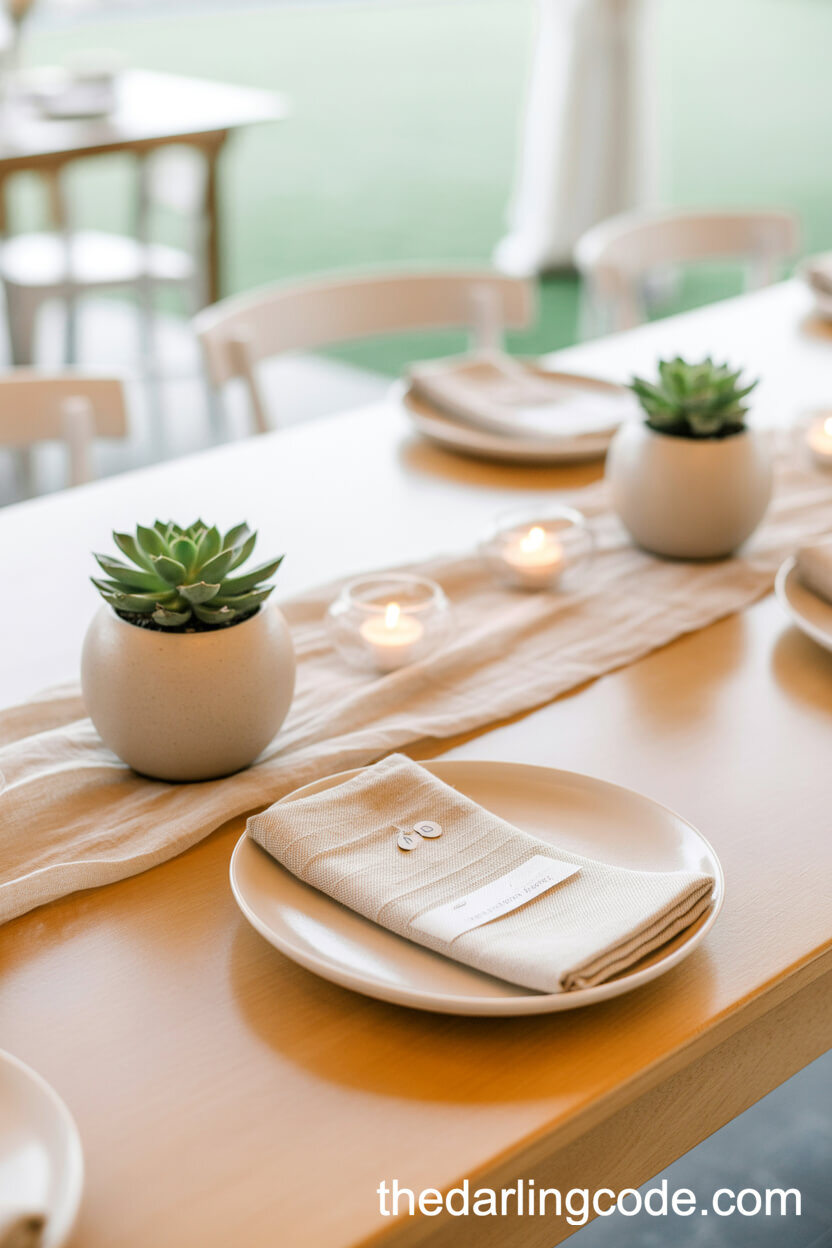 Minimalist Table With Potted Succulent Favors