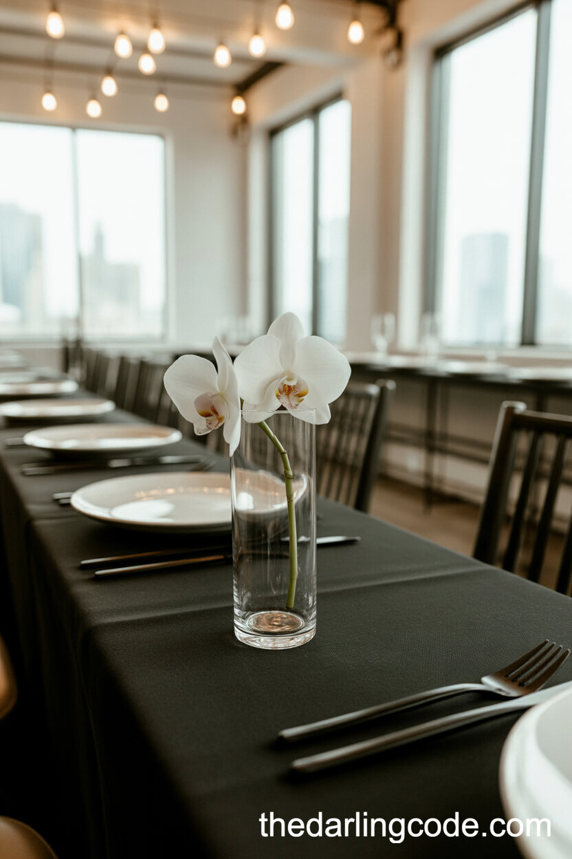 Modern Loft Wedding Table With Single Orchid Centerpiece