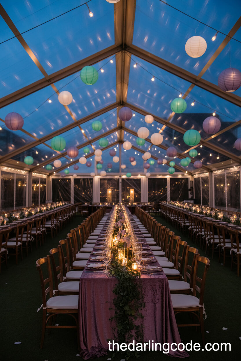 Starlit Tent Reception With Jewel-Toned Lanterns And Velvet Runners