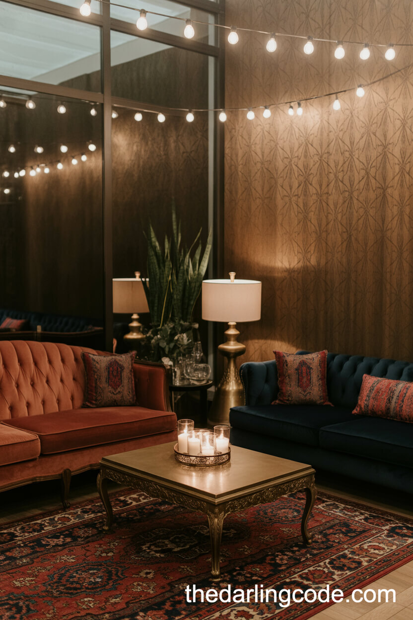 Cozy Velvet Lounge Corners For Indoor Wedding Receptions