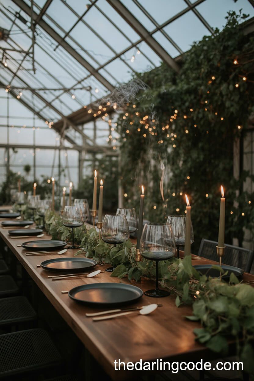 Candlelit Dinner In An Overgrown Greenhouse Setting