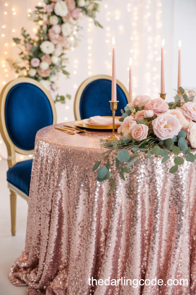 Beautifully Styled Sweetheart Table With Blush And Navy Details