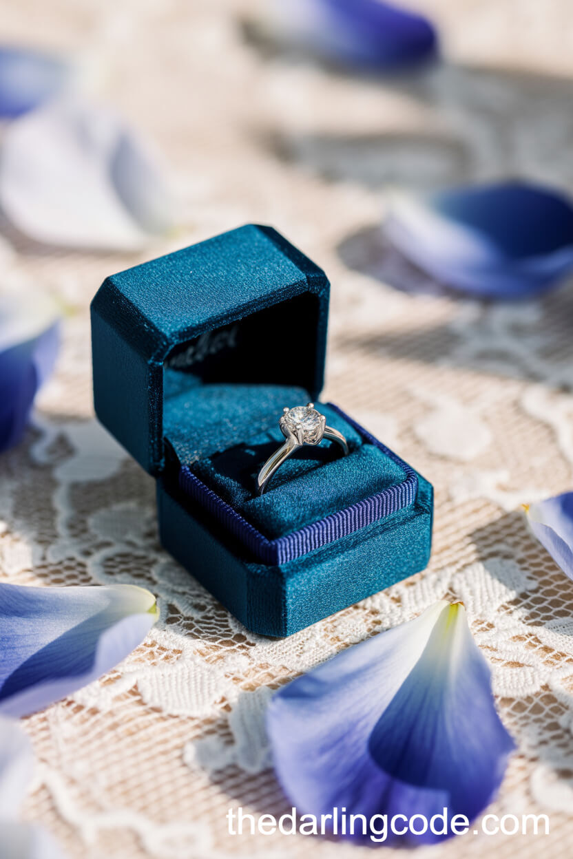 Navy Blue Velvet Ring Box For The Ceremony
