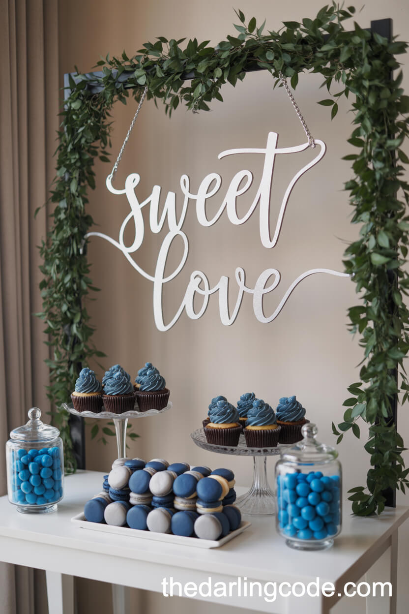 Blue And Silver Themed Dessert Table
