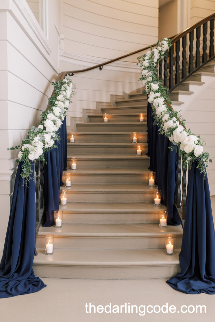 Navy Blue Draped Grand Staircase Entrance