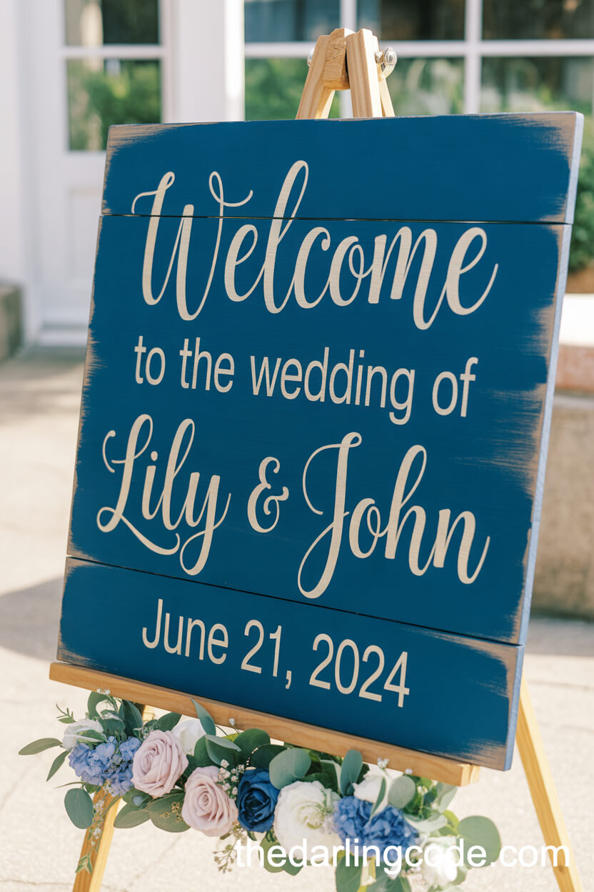 Personalized Navy Blue Wedding Welcome Sign