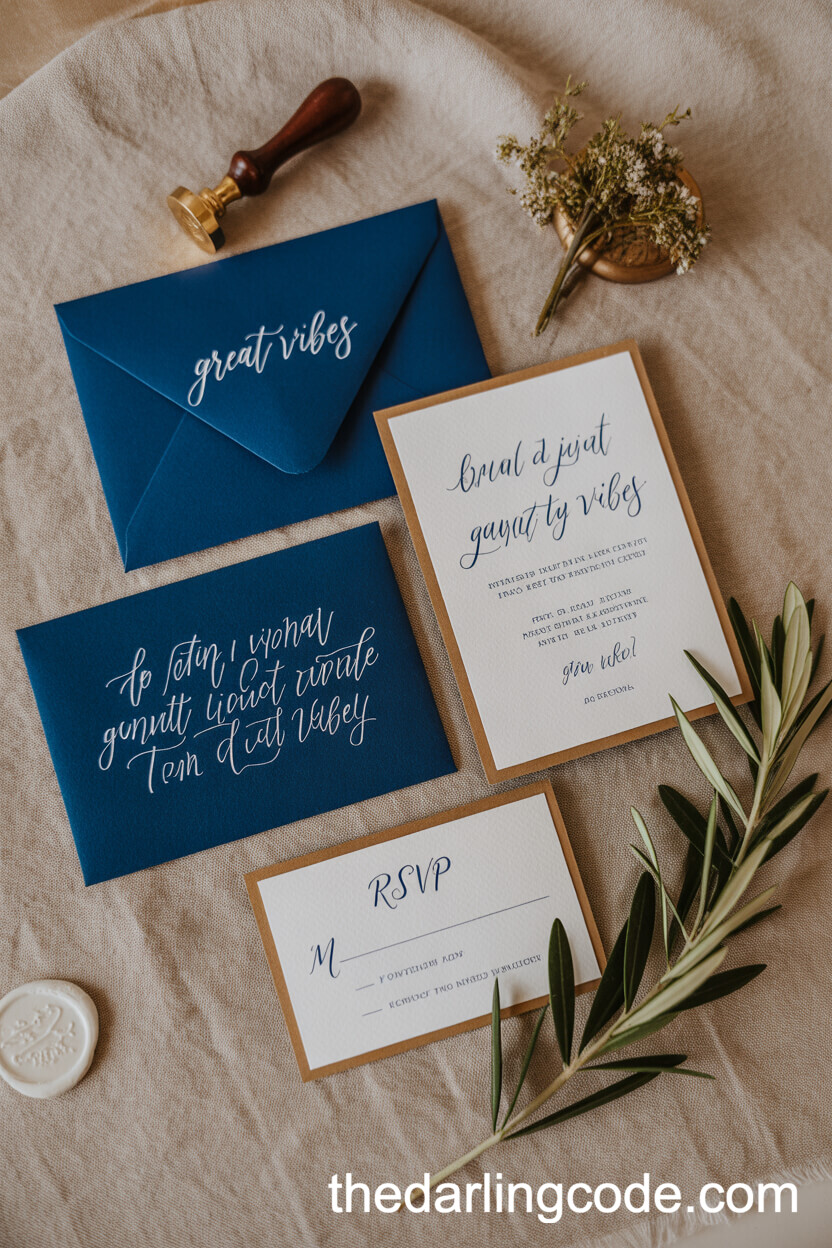 Navy Blue And Gold Wedding Stationery Suite