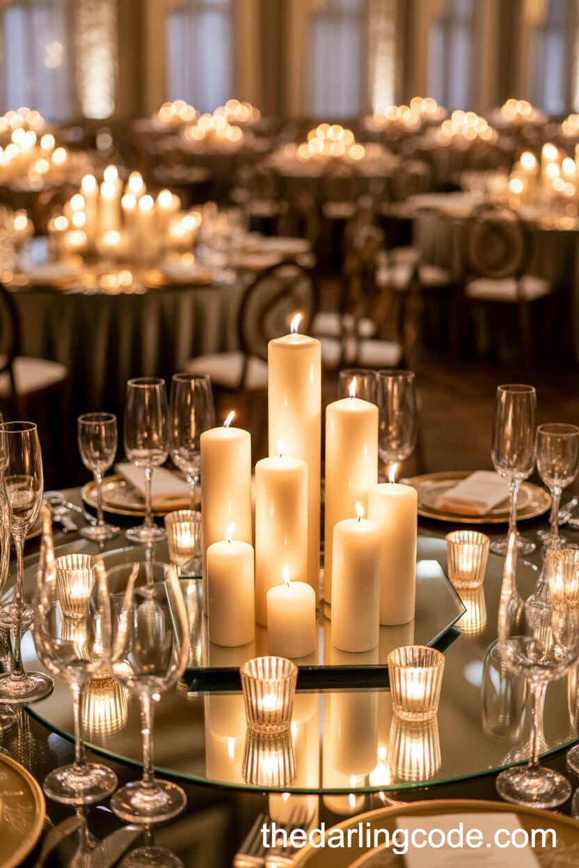 Pillar Candle Arrangements With Mirrored Accents