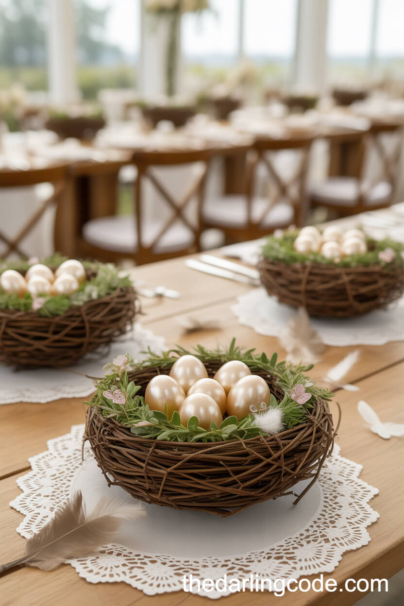Handwoven Bird Nests With Pearls And Greenery